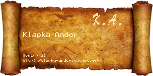 Klapka Andor névjegykártya